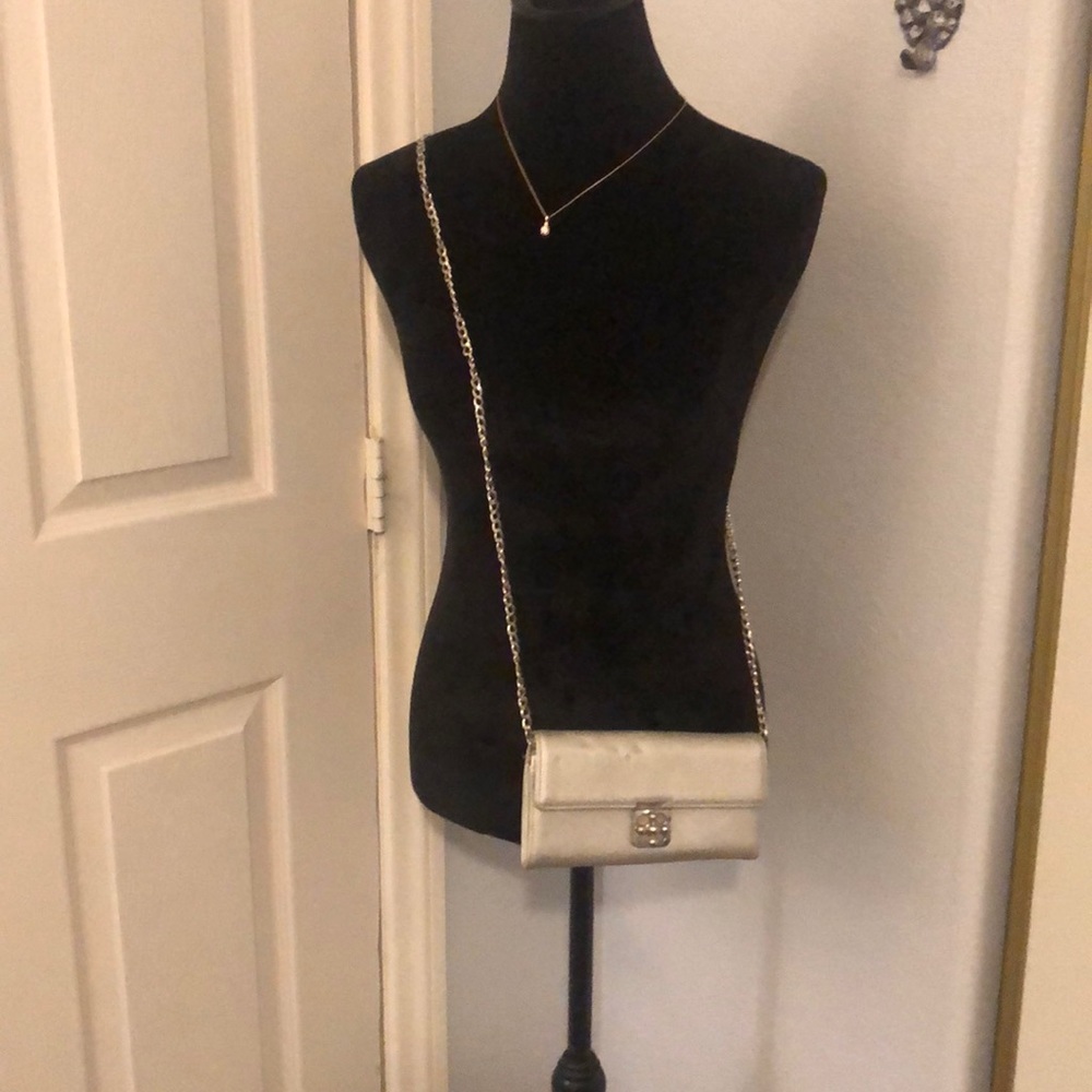 Silver wallet with crossbody chain